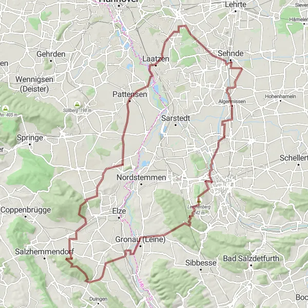 Map miniature of "Algermissen to Sehnde Gravel Tour" cycling inspiration in Hannover, Germany. Generated by Tarmacs.app cycling route planner