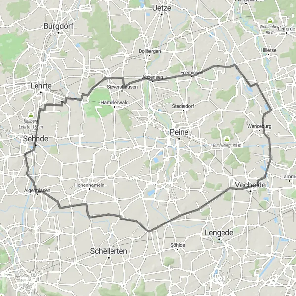 Map miniature of "Wehmingen and Algermissen Loop" cycling inspiration in Hannover, Germany. Generated by Tarmacs.app cycling route planner