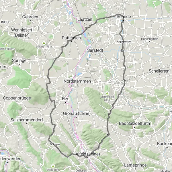 Map miniature of "Algermissen and Bismarckturm Hildesheim Challenge" cycling inspiration in Hannover, Germany. Generated by Tarmacs.app cycling route planner