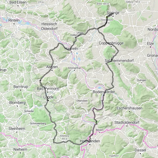 Map miniature of "Ultimate Deister Challenge" cycling inspiration in Hannover, Germany. Generated by Tarmacs.app cycling route planner