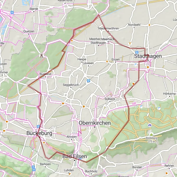 Map miniature of "Gravel Tour to Nienstädt and Bückeburg" cycling inspiration in Hannover, Germany. Generated by Tarmacs.app cycling route planner