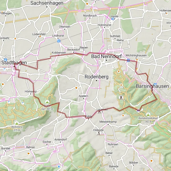 Karten-Miniaturansicht der Radinspiration "Gravelfahrt durch Beckedorf und Lauenau" in Hannover, Germany. Erstellt vom Tarmacs.app-Routenplaner für Radtouren