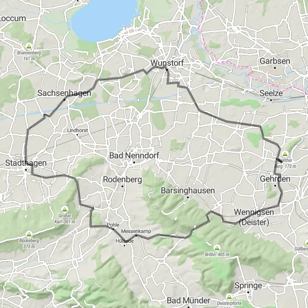 Map miniature of "Auhagen Loop" cycling inspiration in Hannover, Germany. Generated by Tarmacs.app cycling route planner