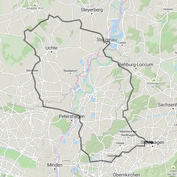 Map miniature of "Road Cycling Adventure to Petershagen and Stolzenau" cycling inspiration in Hannover, Germany. Generated by Tarmacs.app cycling route planner
