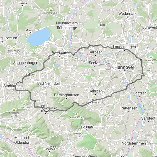 Map miniature of "Road Cycling Adventure near Stadthagen" cycling inspiration in Hannover, Germany. Generated by Tarmacs.app cycling route planner