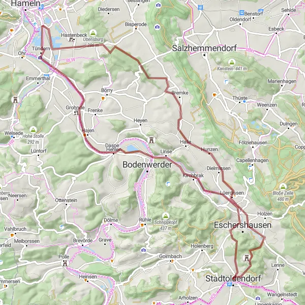Karten-Miniaturansicht der Radinspiration "Gravel Tour um Stadtoldendorf" in Hannover, Germany. Erstellt vom Tarmacs.app-Routenplaner für Radtouren