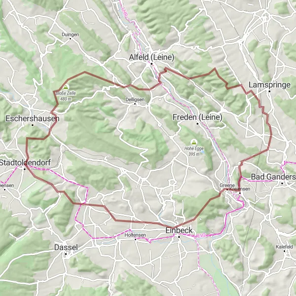 Karten-Miniaturansicht der Radinspiration "Gravel-Tour um Stadtoldendorf" in Hannover, Germany. Erstellt vom Tarmacs.app-Routenplaner für Radtouren