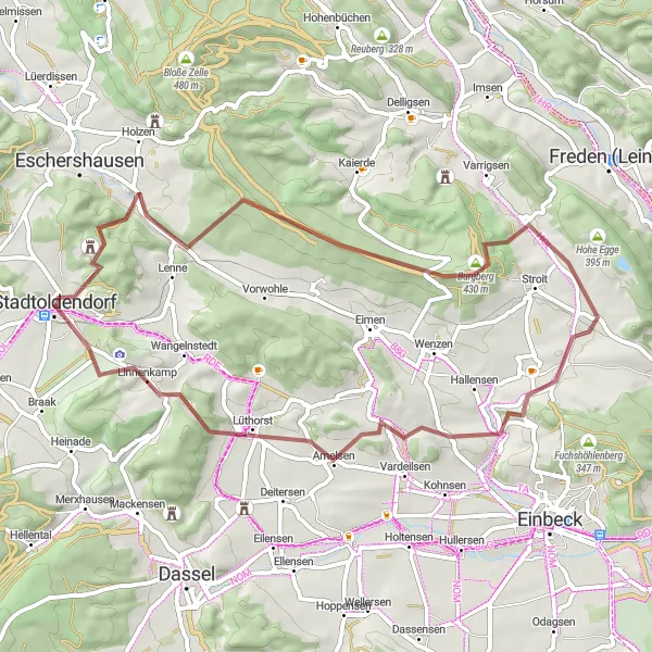 Karten-Miniaturansicht der Radinspiration "Hügelige Landschaften um Stadtoldendorf" in Hannover, Germany. Erstellt vom Tarmacs.app-Routenplaner für Radtouren