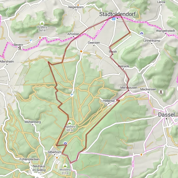 Karten-Miniaturansicht der Radinspiration "Moor und Waldwege rund um Stadtoldendorf" in Hannover, Germany. Erstellt vom Tarmacs.app-Routenplaner für Radtouren