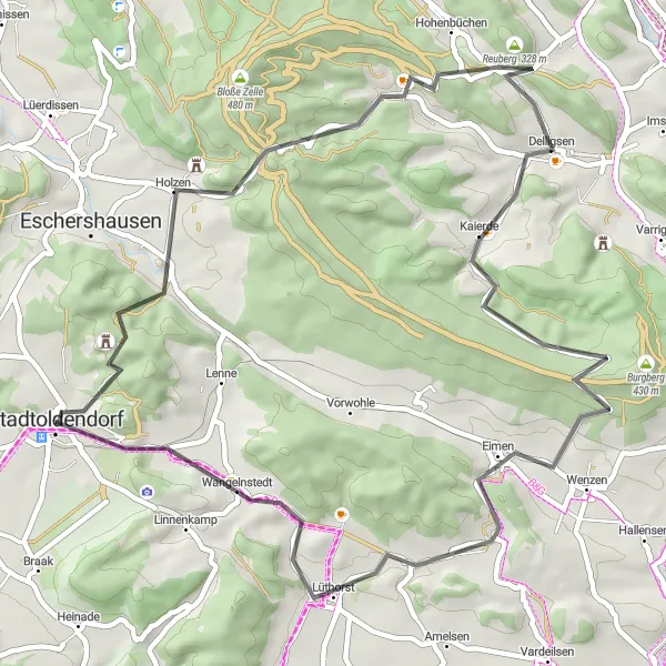 Map miniature of "Wickensen Road Challenge" cycling inspiration in Hannover, Germany. Generated by Tarmacs.app cycling route planner