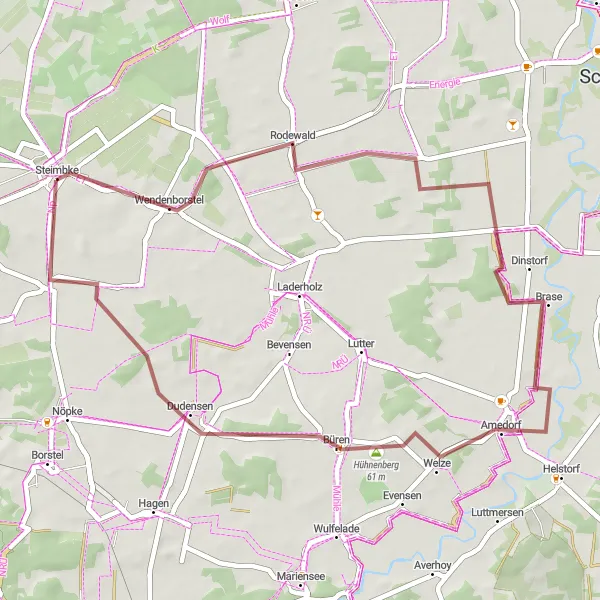 Karten-Miniaturansicht der Radinspiration "Gravelabenteuer um Steimbke" in Hannover, Germany. Erstellt vom Tarmacs.app-Routenplaner für Radtouren