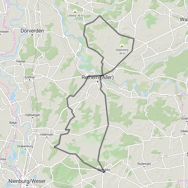 Karten-Miniaturansicht der Radinspiration "Entdeckungstour um Steimbke und Rethem" in Hannover, Germany. Erstellt vom Tarmacs.app-Routenplaner für Radtouren