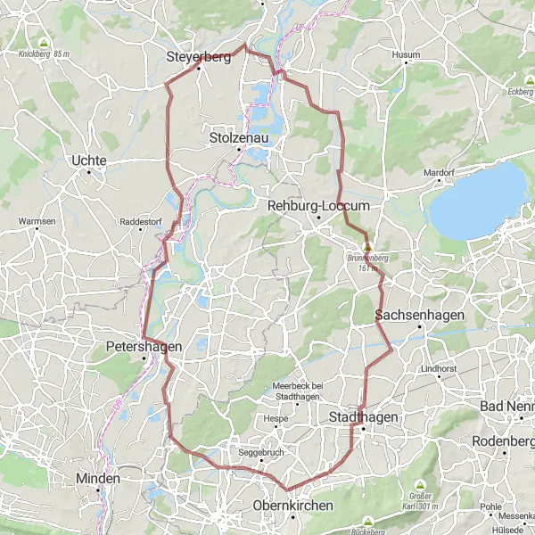 Map miniature of "Weserbergland Gravel Challenge" cycling inspiration in Hannover, Germany. Generated by Tarmacs.app cycling route planner