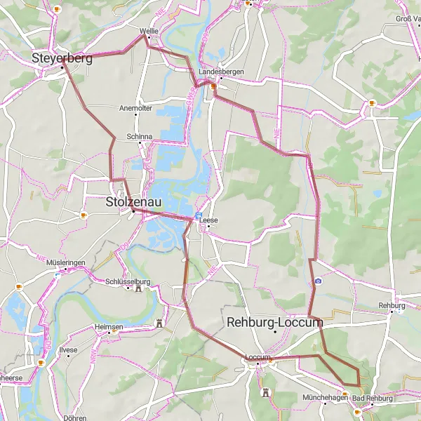 Karten-Miniaturansicht der Radinspiration "Gravel-Tour durch Landesbergen und Steyerberg" in Hannover, Germany. Erstellt vom Tarmacs.app-Routenplaner für Radtouren