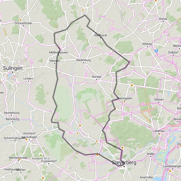 Map miniature of "Maasen Discoverer" cycling inspiration in Hannover, Germany. Generated by Tarmacs.app cycling route planner