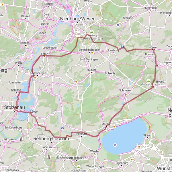 Map miniature of "Estorf - Nöpke Gravel Adventure" cycling inspiration in Hannover, Germany. Generated by Tarmacs.app cycling route planner