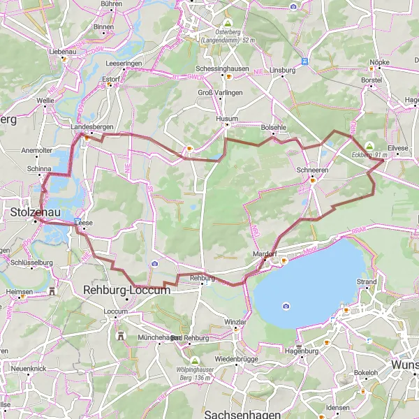 Map miniature of "Scenic Gravel Ride from Stolzenau" cycling inspiration in Hannover, Germany. Generated by Tarmacs.app cycling route planner