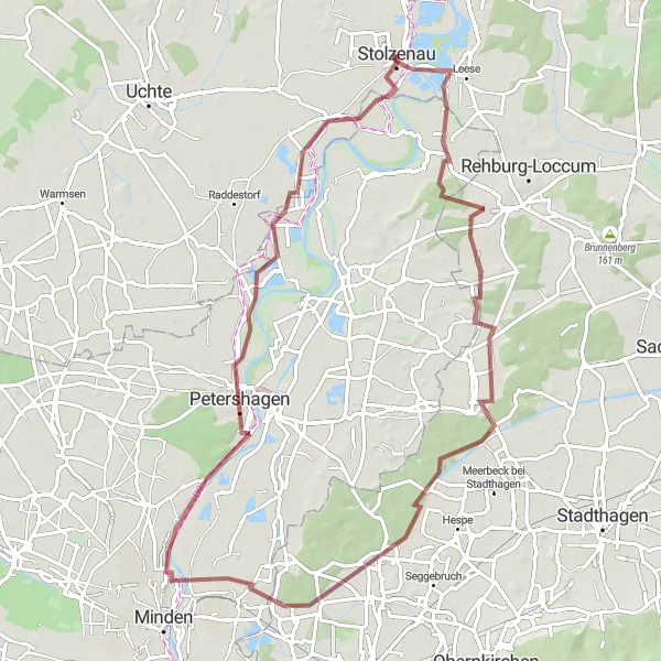 Map miniature of "Stolzenau - Petershagen Gravel Loop" cycling inspiration in Hannover, Germany. Generated by Tarmacs.app cycling route planner