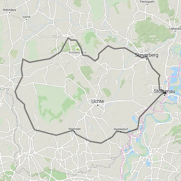 Map miniature of "Stolzenau - Rosengarten Road Ride" cycling inspiration in Hannover, Germany. Generated by Tarmacs.app cycling route planner