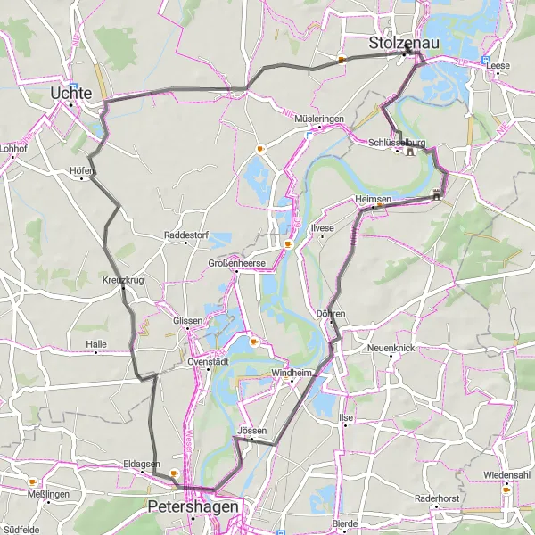 Map miniature of "Majestic Weser River Loop" cycling inspiration in Hannover, Germany. Generated by Tarmacs.app cycling route planner
