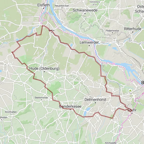 Map miniature of "Varrel Route (Gravel)" cycling inspiration in Hannover, Germany. Generated by Tarmacs.app cycling route planner