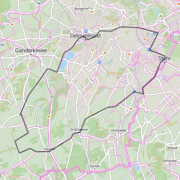 Karten-Miniaturansicht der Radinspiration "Sternförmige Entdeckungstour Delmenhorst" in Hannover, Germany. Erstellt vom Tarmacs.app-Routenplaner für Radtouren