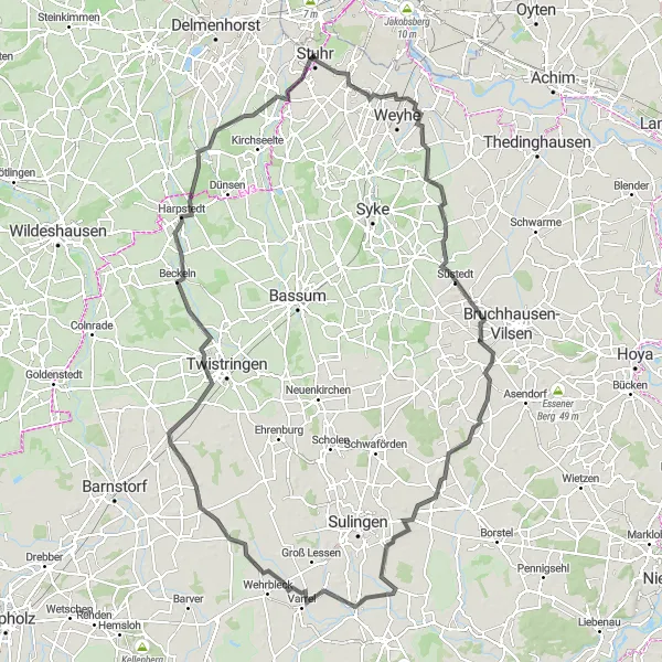 Karten-Miniaturansicht der Radinspiration "Tour durch die Natur rund um Varrel" in Hannover, Germany. Erstellt vom Tarmacs.app-Routenplaner für Radtouren