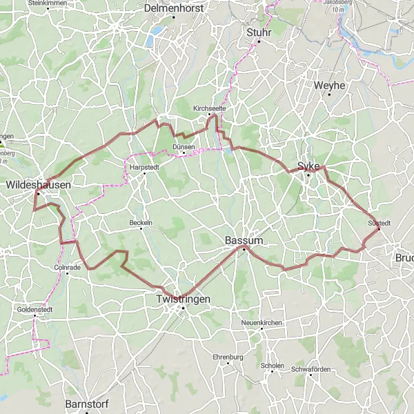 Map miniature of "The Magical Hinterland" cycling inspiration in Hannover, Germany. Generated by Tarmacs.app cycling route planner