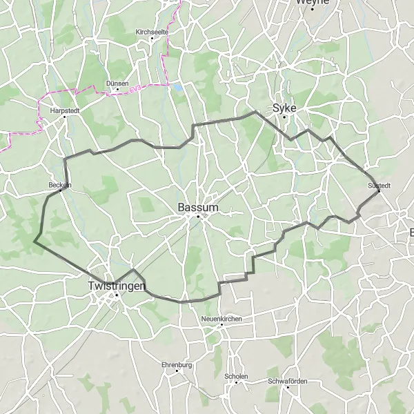 Map miniature of "Exploring the Heartland" cycling inspiration in Hannover, Germany. Generated by Tarmacs.app cycling route planner