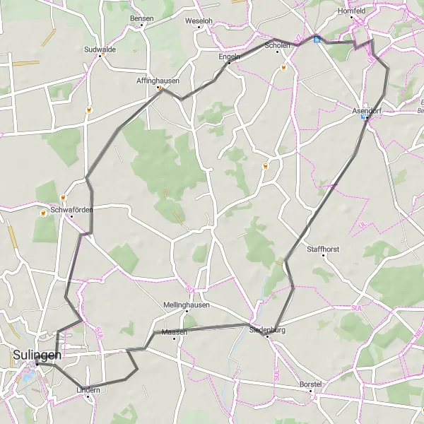 Map miniature of "Schwaförden Circuit" cycling inspiration in Hannover, Germany. Generated by Tarmacs.app cycling route planner