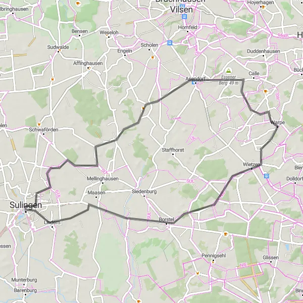 Map miniature of "Asendorf Trail" cycling inspiration in Hannover, Germany. Generated by Tarmacs.app cycling route planner