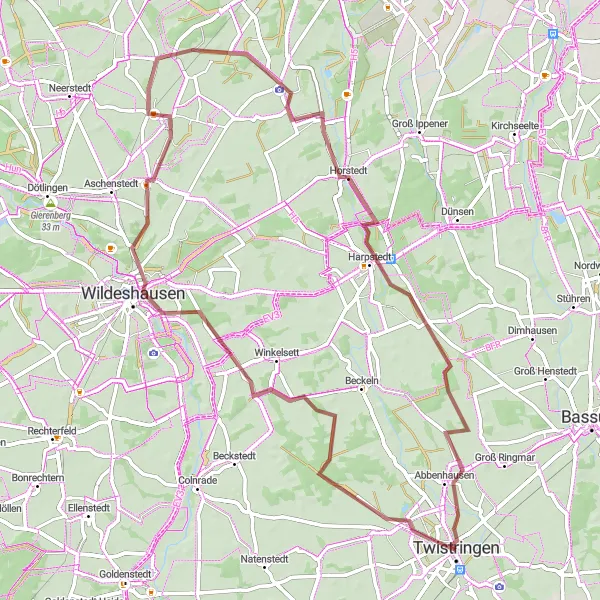 Map miniature of "Twistringen to Harpstedt Gravel Route" cycling inspiration in Hannover, Germany. Generated by Tarmacs.app cycling route planner