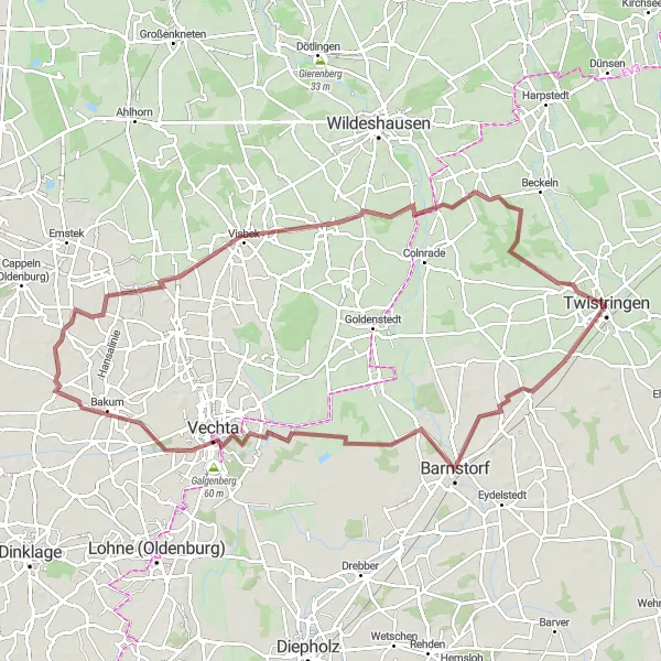 Karten-Miniaturansicht der Radinspiration "Rund um Vechta" in Hannover, Germany. Erstellt vom Tarmacs.app-Routenplaner für Radtouren