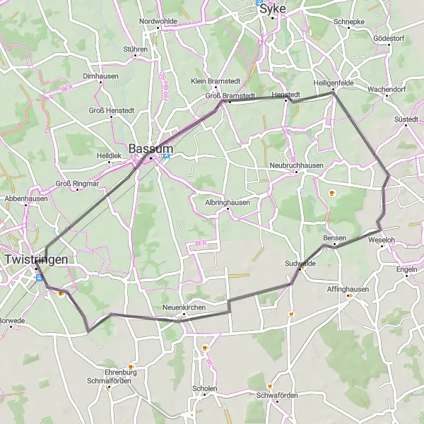 Karten-Miniaturansicht der Radinspiration "Rundfahrradstrecke durch Bassum und Neuenkirchen" in Hannover, Germany. Erstellt vom Tarmacs.app-Routenplaner für Radtouren