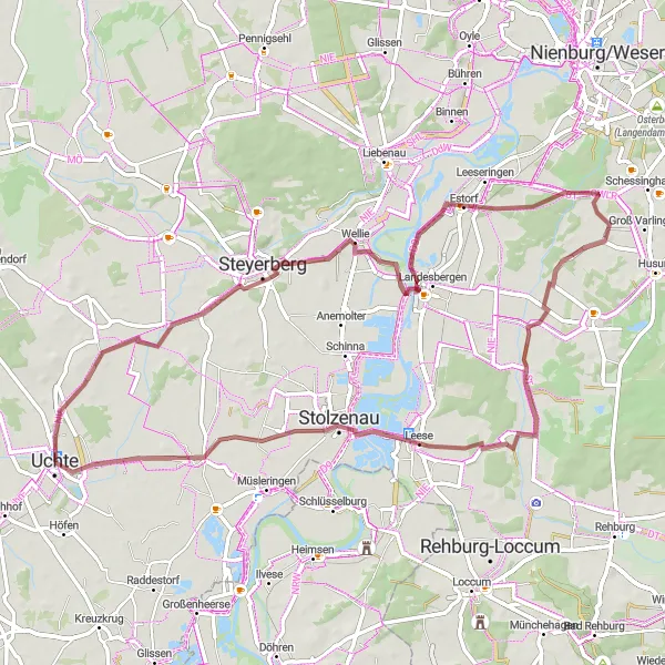Karten-Miniaturansicht der Radinspiration "Gravel-Tour durch Uchte und Estorf" in Hannover, Germany. Erstellt vom Tarmacs.app-Routenplaner für Radtouren