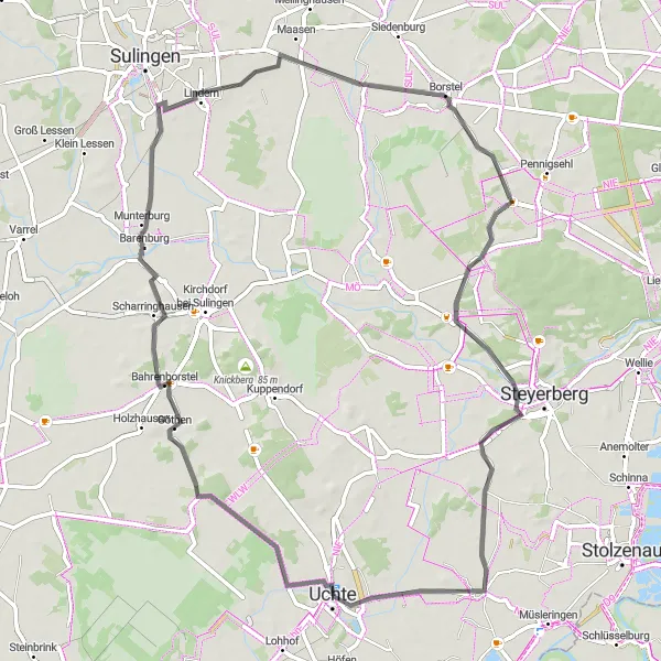 Karten-Miniaturansicht der Radinspiration "Rundtour durch Barenburg und Deblinghausen" in Hannover, Germany. Erstellt vom Tarmacs.app-Routenplaner für Radtouren