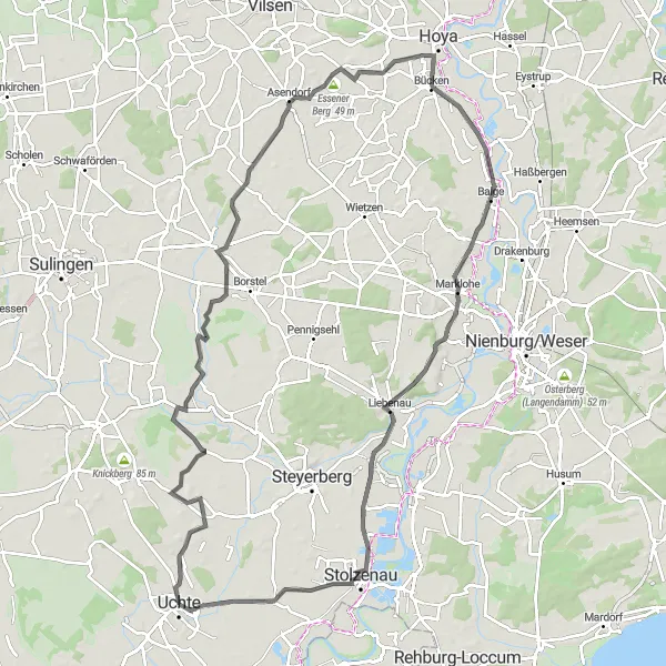 Karten-Miniaturansicht der Radinspiration "Einzigartige Straßenradtour von Uchte" in Hannover, Germany. Erstellt vom Tarmacs.app-Routenplaner für Radtouren