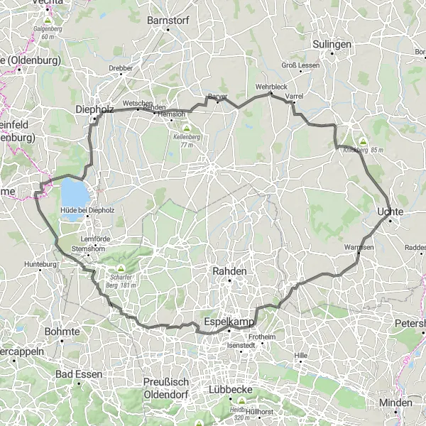 Map miniature of "Fabbenstedt to Freistatt Loop" cycling inspiration in Hannover, Germany. Generated by Tarmacs.app cycling route planner