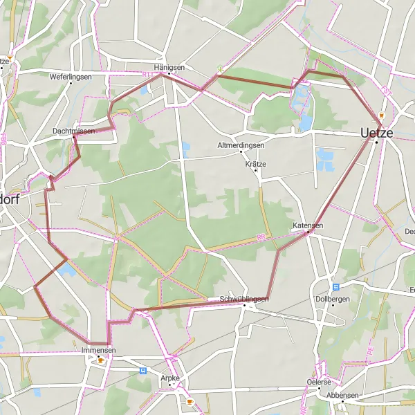Karten-Miniaturansicht der Radinspiration "Gravel-Abenteuer bei Uetze" in Hannover, Germany. Erstellt vom Tarmacs.app-Routenplaner für Radtouren