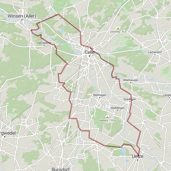 Karten-Miniaturansicht der Radinspiration "Abenteuerliche Tour durch Uetze" in Hannover, Germany. Erstellt vom Tarmacs.app-Routenplaner für Radtouren