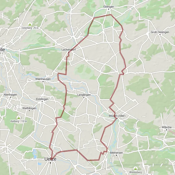 Map miniature of "Uetze to Abbeile Gravel Route" cycling inspiration in Hannover, Germany. Generated by Tarmacs.app cycling route planner