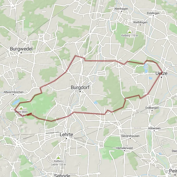 Map miniature of "Immensen to Uetze Gravel Route" cycling inspiration in Hannover, Germany. Generated by Tarmacs.app cycling route planner