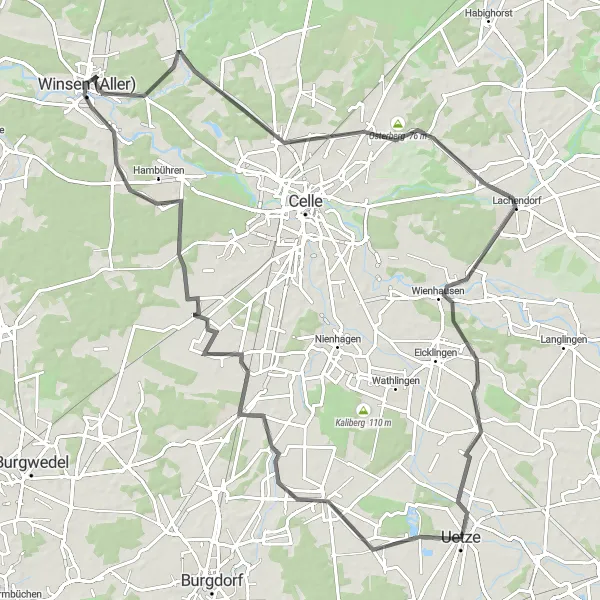 Map miniature of "Countryside Road Cycling Adventure" cycling inspiration in Hannover, Germany. Generated by Tarmacs.app cycling route planner