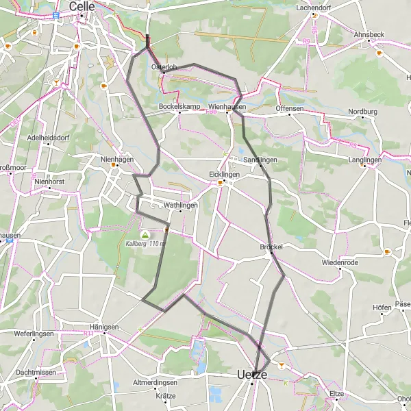 Map miniature of "Uetze Countryside Ride" cycling inspiration in Hannover, Germany. Generated by Tarmacs.app cycling route planner