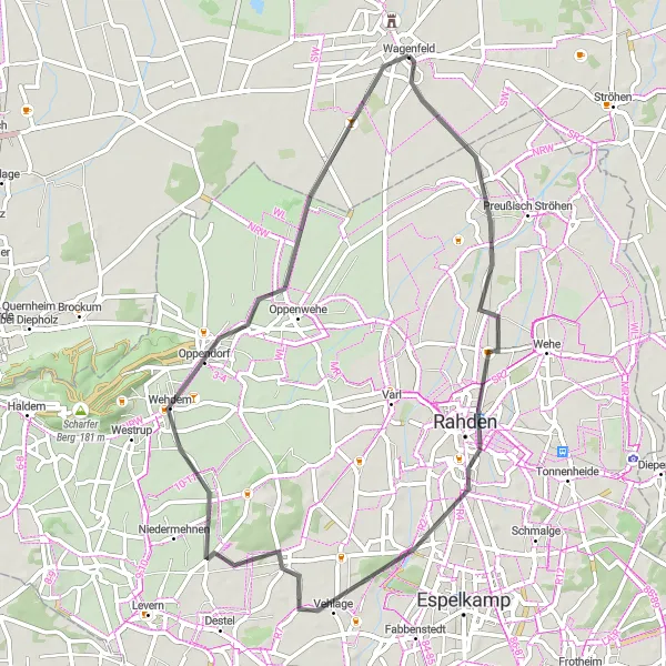 Map miniature of "Rahden Loop" cycling inspiration in Hannover, Germany. Generated by Tarmacs.app cycling route planner