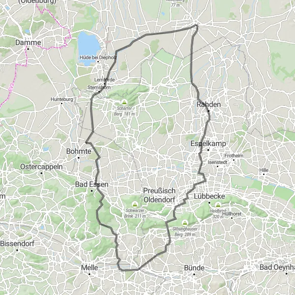 Map miniature of "Rahden Countryside Adventure" cycling inspiration in Hannover, Germany. Generated by Tarmacs.app cycling route planner