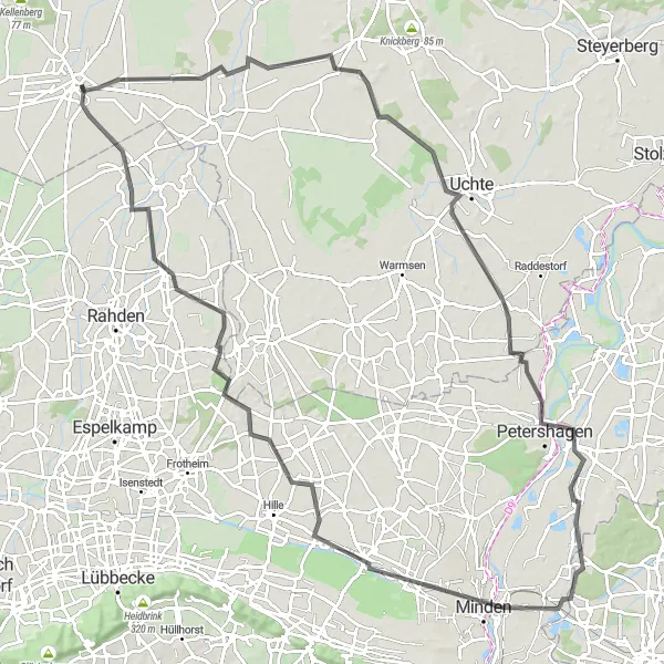 Map miniature of "Petershagen Countryside Loop" cycling inspiration in Hannover, Germany. Generated by Tarmacs.app cycling route planner