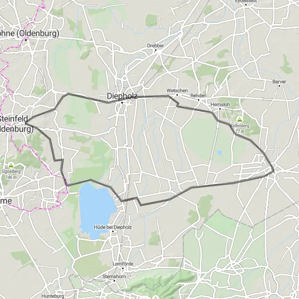 Map miniature of "Wagenfeld to Diepholz" cycling inspiration in Hannover, Germany. Generated by Tarmacs.app cycling route planner