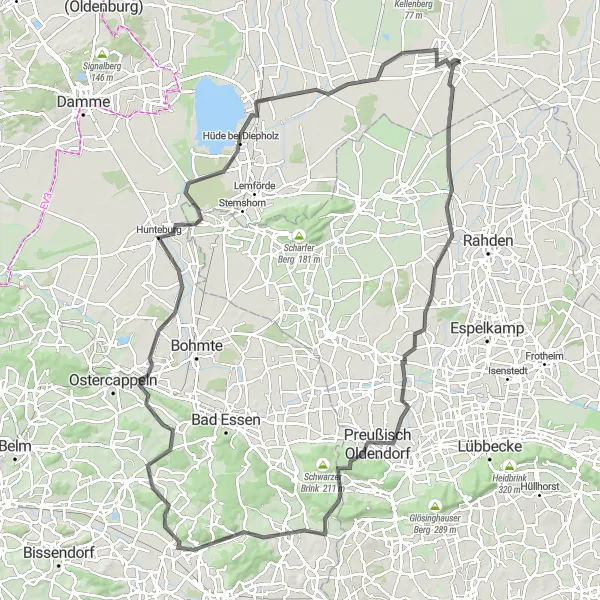 Map miniature of "Oldendorf Challenge" cycling inspiration in Hannover, Germany. Generated by Tarmacs.app cycling route planner