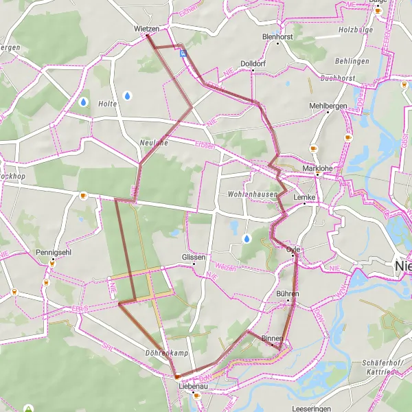 Map miniature of "Wietzen to Blick auf Nienburg" cycling inspiration in Hannover, Germany. Generated by Tarmacs.app cycling route planner